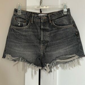 High Waist Grey Distressed Jean Shorts